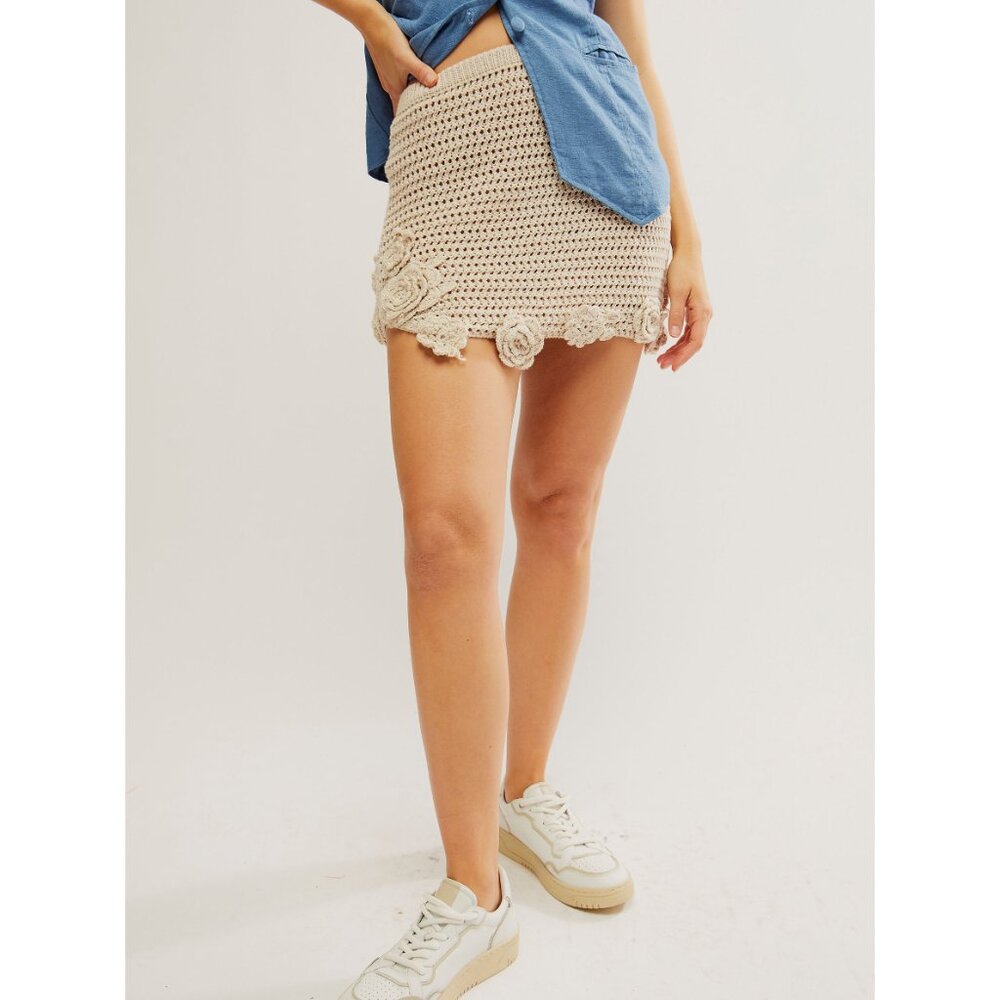 FREE PEOPLE Flora Crochet Mini Skirt / Natural - Picture 6 of 10